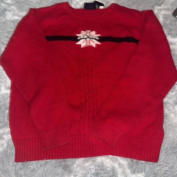 Liz Claiborne red and white snowflake 100% cotton Christmas sweater size large - Picture 1 of 6
